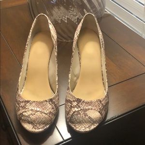 Harlow Camel peep toe wedge